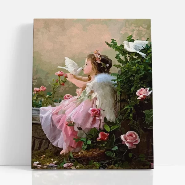 angyalka a rózsabokornál számfestő szemből