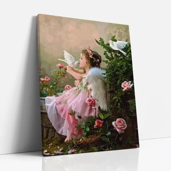 angyalka a rózsabokornál számfestő oldalról