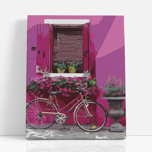 bicikli a virágoknál számfestő szemből