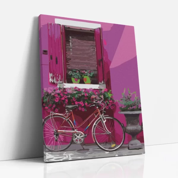 bicikli a virágoknál számfestő oldalról