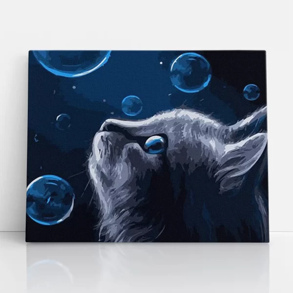 cica és buborékok számfestő szemből