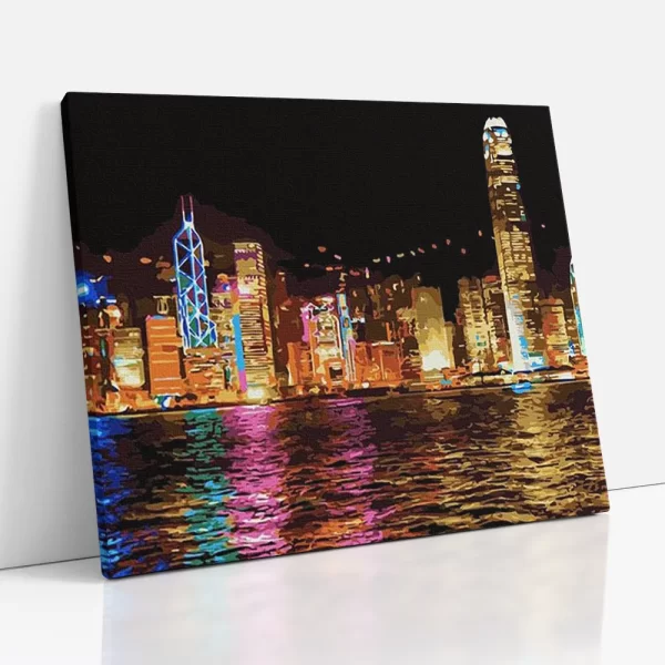 éjjeli fények a nagyvárosban számfestő oldalról