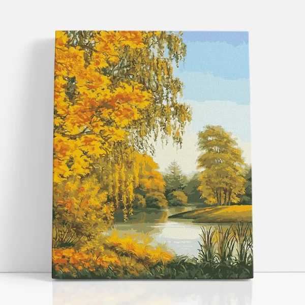 erdő a folyóparton számfestő szemből