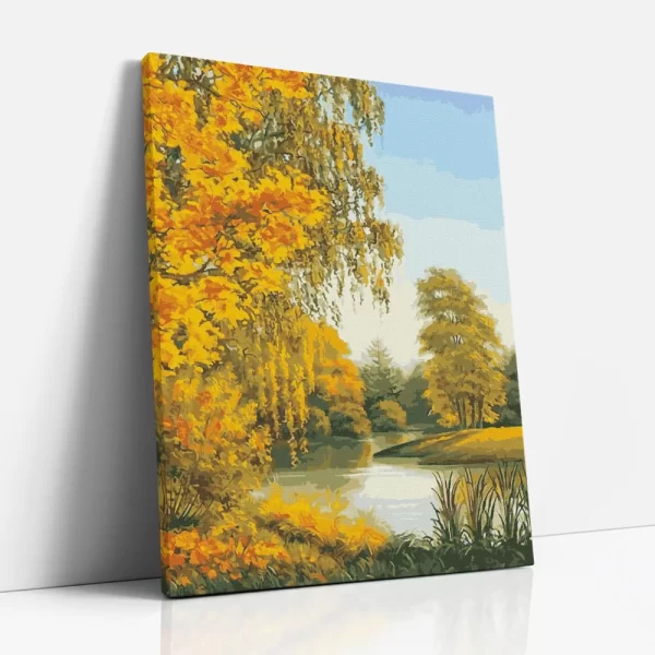 erdő a folyóparton számfestő oldalról