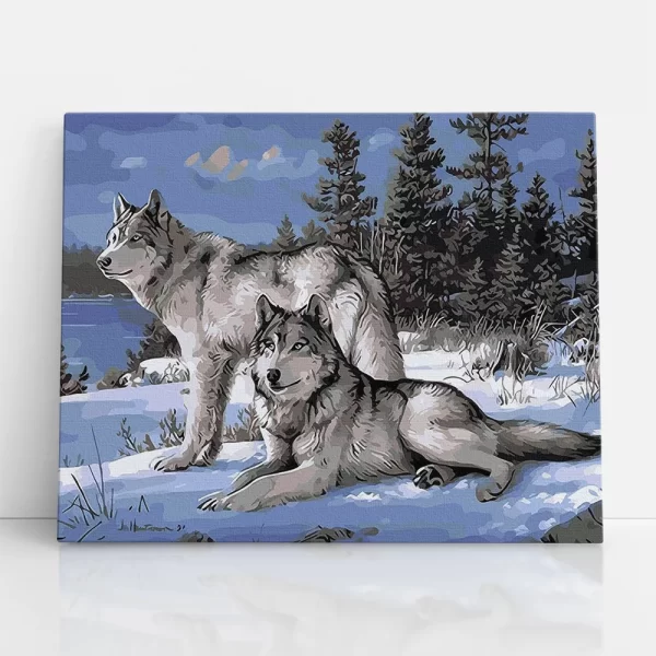 farkasok a hóban számfestő szemből