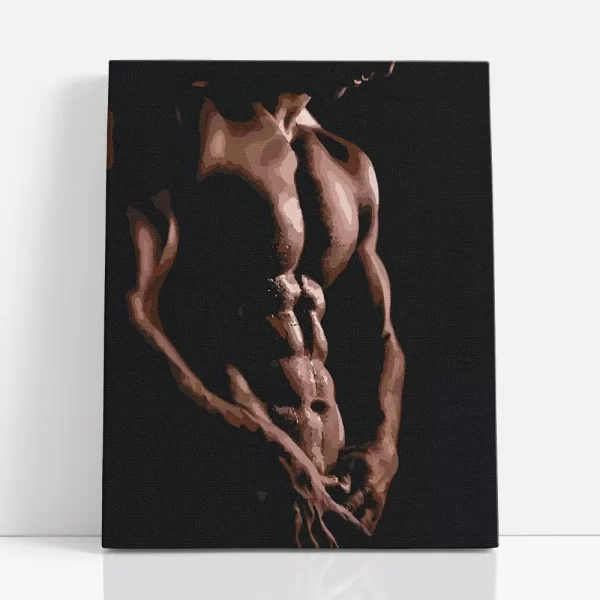 félmeztelen férfi számfestő szemből