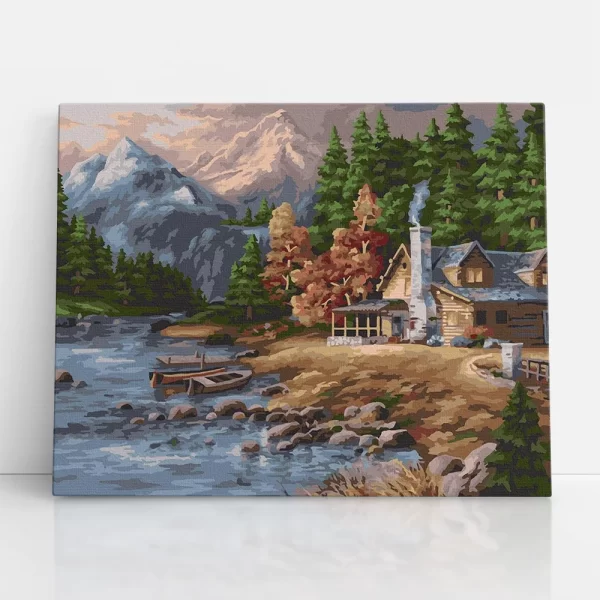 házikó a folyóparton számfestő szemből