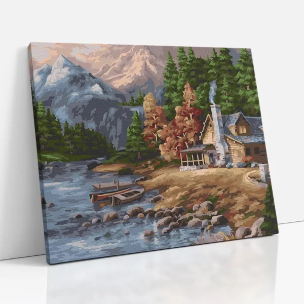 házikó a folyóparton számfestő oldalról