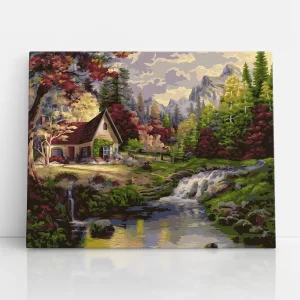 házikó az erdő szélén számfestő szemből