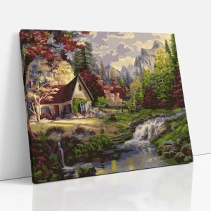 házikó az erdő szélén számfestő oldalról