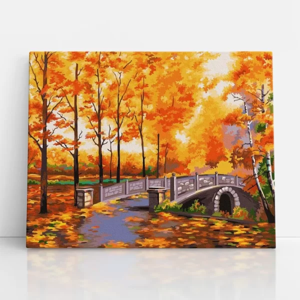 híd az őszi erdőben számfestő szemből