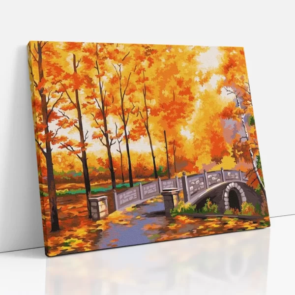 híd az őszi erdőben számfestő oldalról