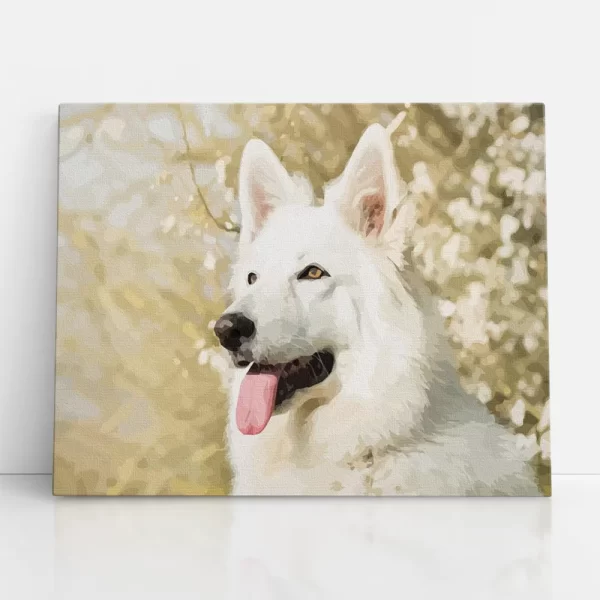 hófehér kutya számfestő szemből