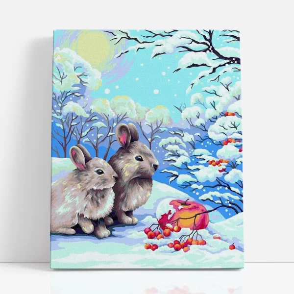 hópelyheken játszó nyuszik számfestő szemből