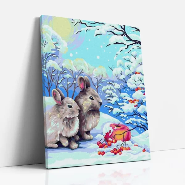 hópelyheken játszó nyuszik számfestő oldalról