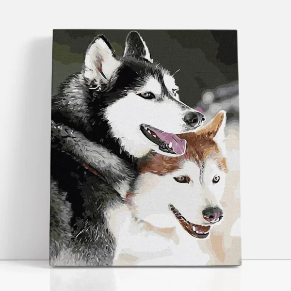 husky pár számfestő szemből