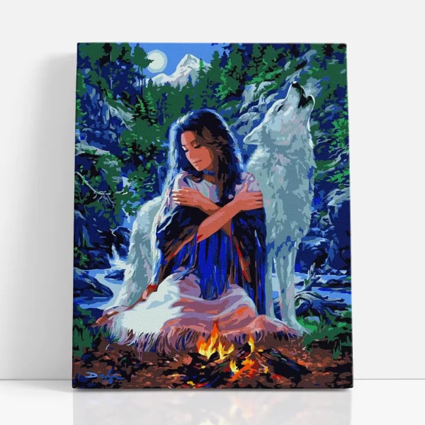 indián lány a tűznél számfestő szemből