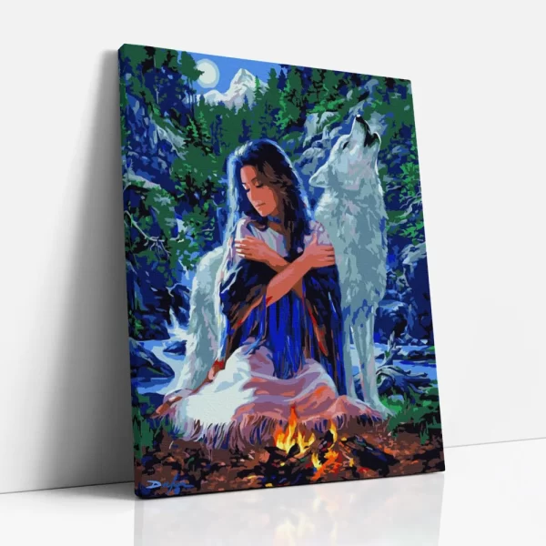 indián lány a tűznél számfestő oldalról