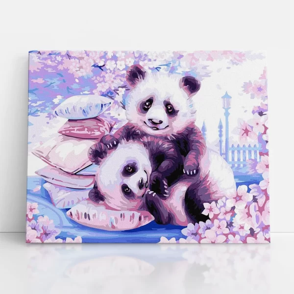 játékos pandák számfestő szemből