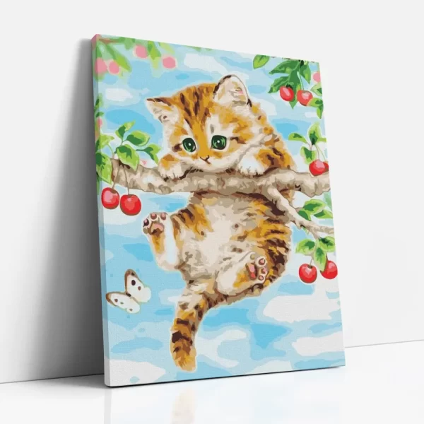 kiscica a cseresznyefán számfestő oldalról