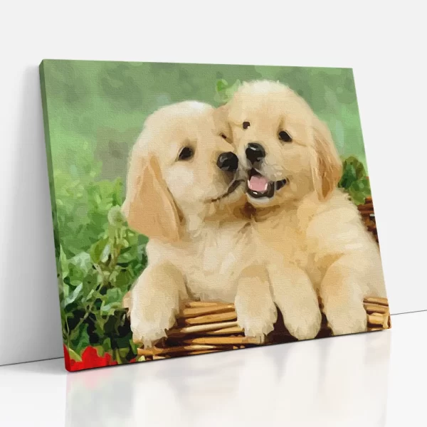 kölyök golden retriverek a kosárban számfestő oldalról