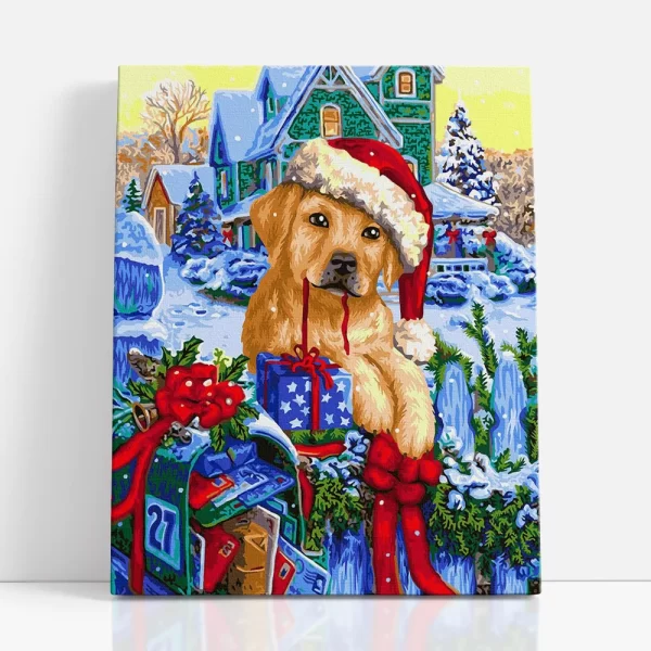 kutyás karácsony számfestő szemből