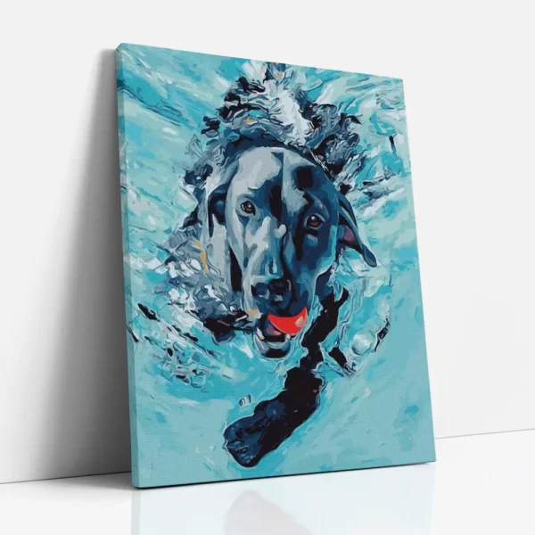 kutyus a vízben számfestő oldalról