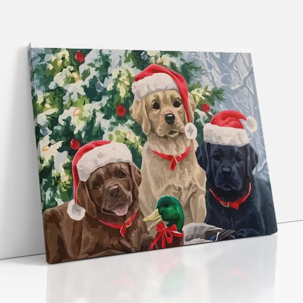 kutyusok a karácsonyfa alatt számfestő oldalról