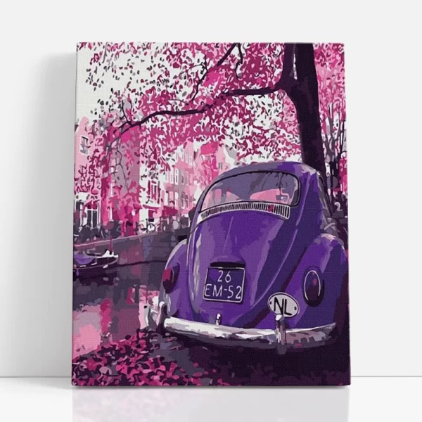 lila bogárhátú számfestő szemből