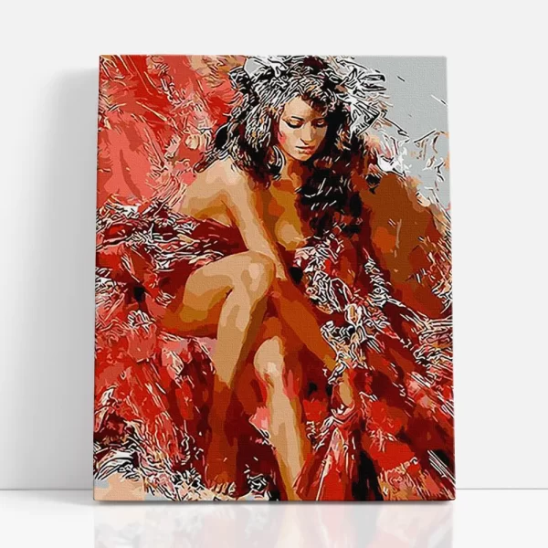 meztelen lány piros felhőben számfestő szemből