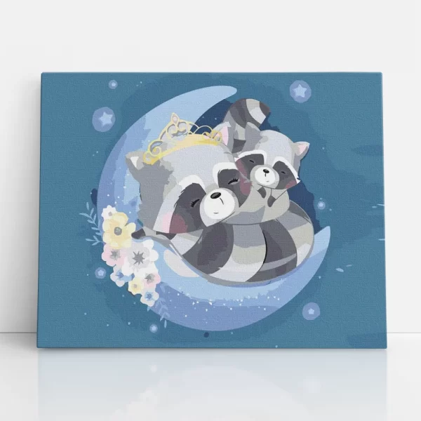 mosómedve mama a kicsinyével számfestő szemből