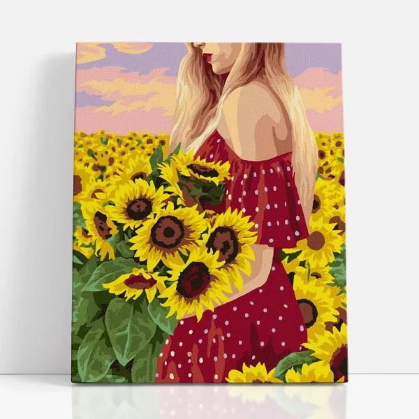 napraforgómezőn számfestő szemből