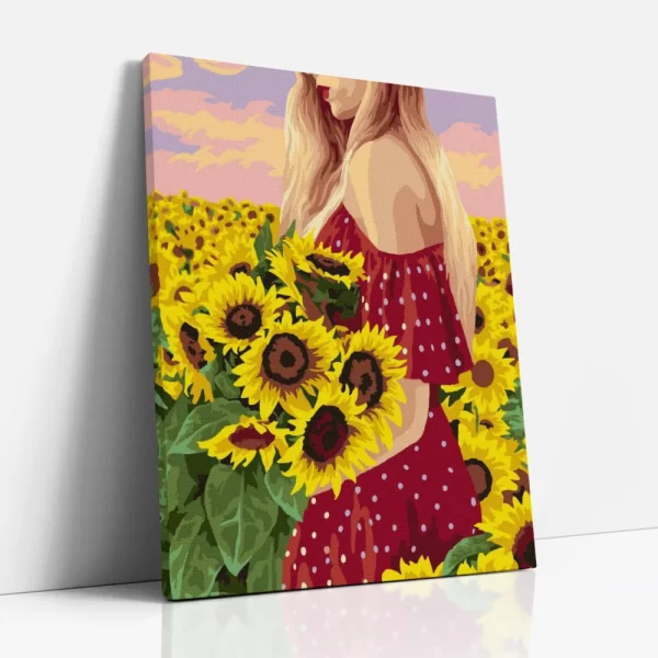 napraforgómezőn számfestő oldalról