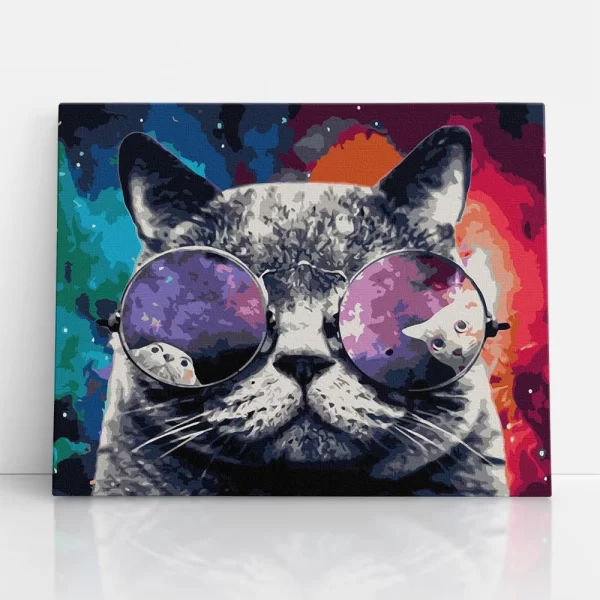 napszemüveges macska számfestő szemből