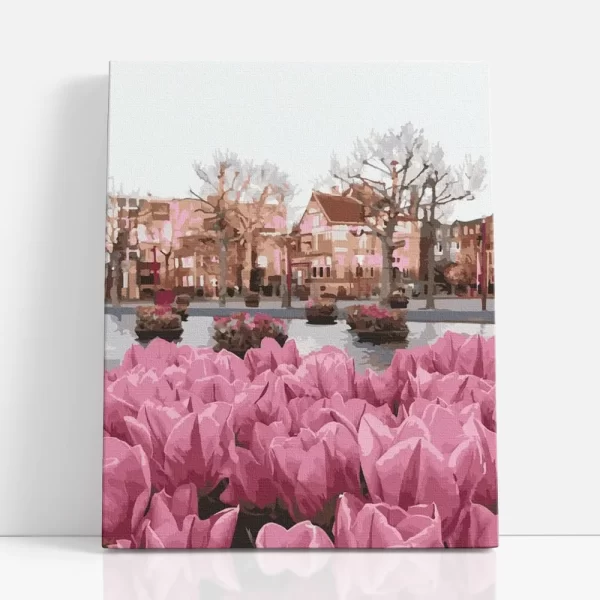 rózsaszín tulipánok számfestő szemből