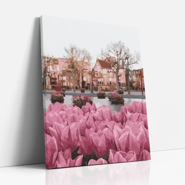 rózsaszín tulipánok számfestő oldalról