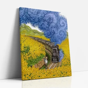 vonat a napraforgó mezőn számfestő oldalról