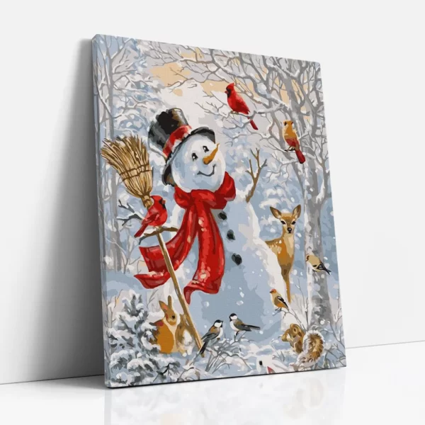 erdei állatkák hóemberrel számfestő oldalról