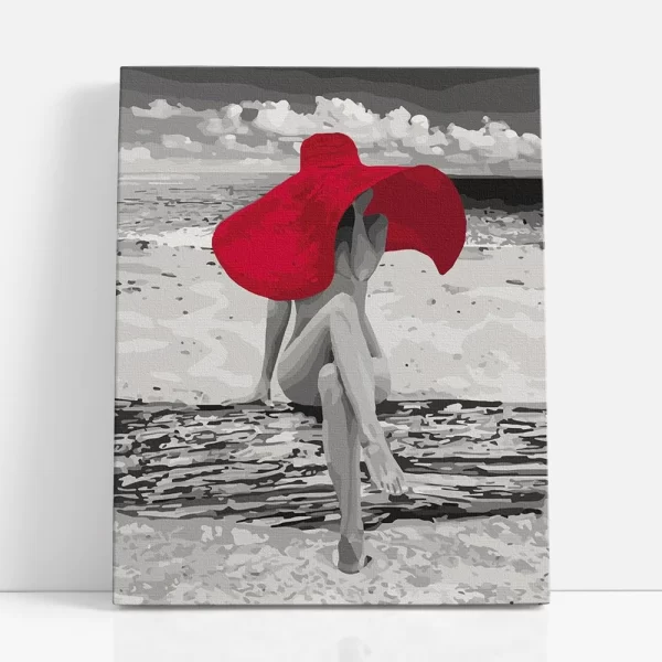 kalapos lány számfestő szemből