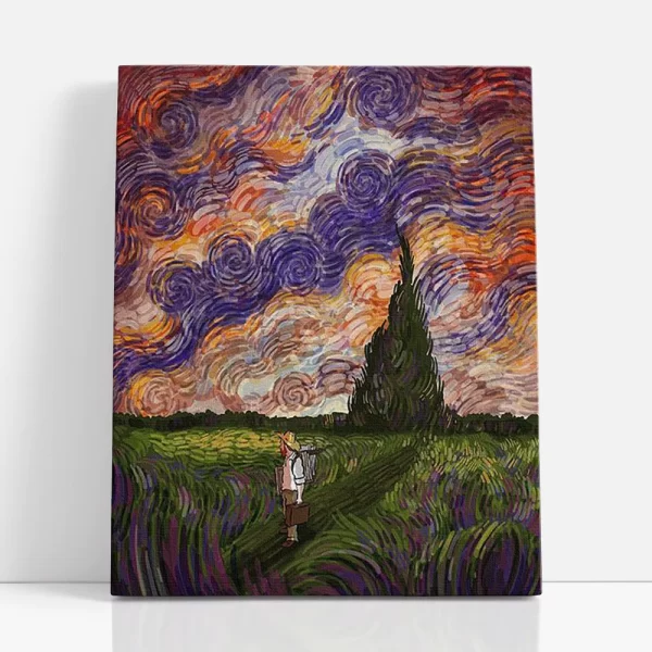 mezőn számfestő szemből