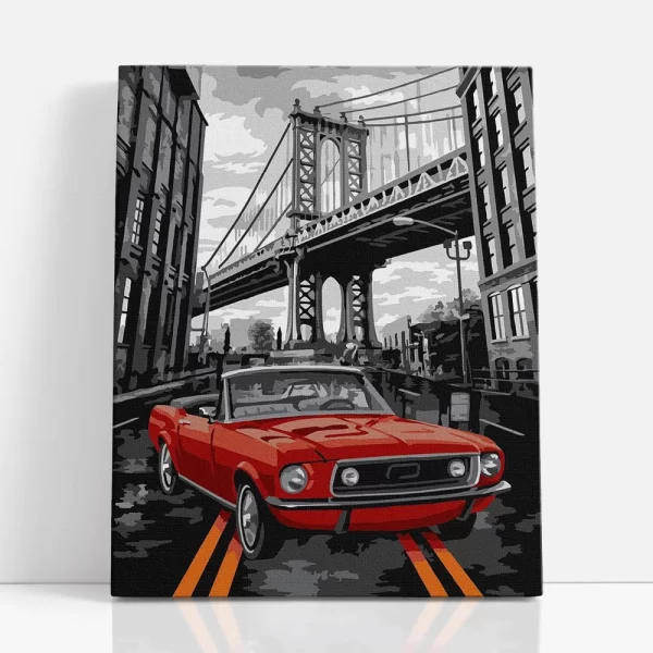 piros cabrio számfestő szemből